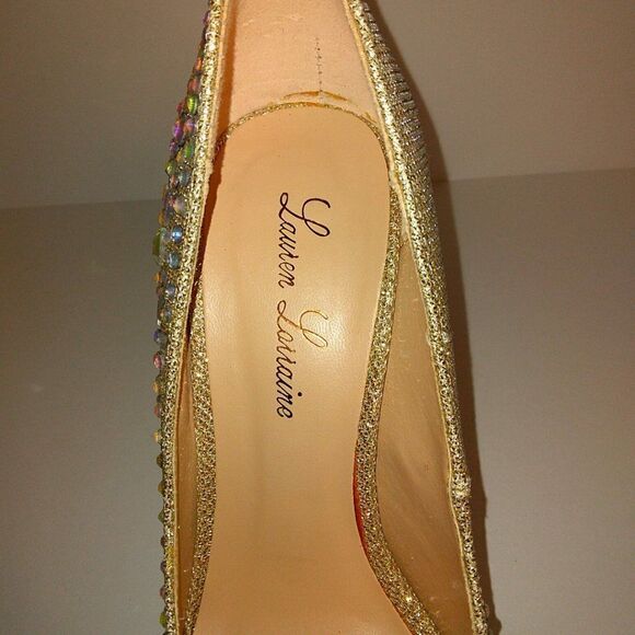 LAUREN LORRAINE CRYSTAL GOLD CINDERELLA BLING CRYSTAL HIGH HEEL SHOES - SIZE 7 - Picture 9 of 11